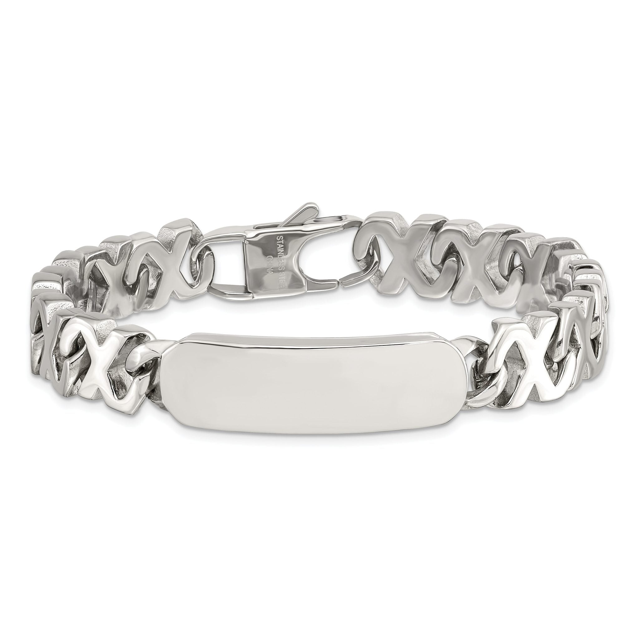 Stainless Steel Polished X Design Link ID Bracelet for Men