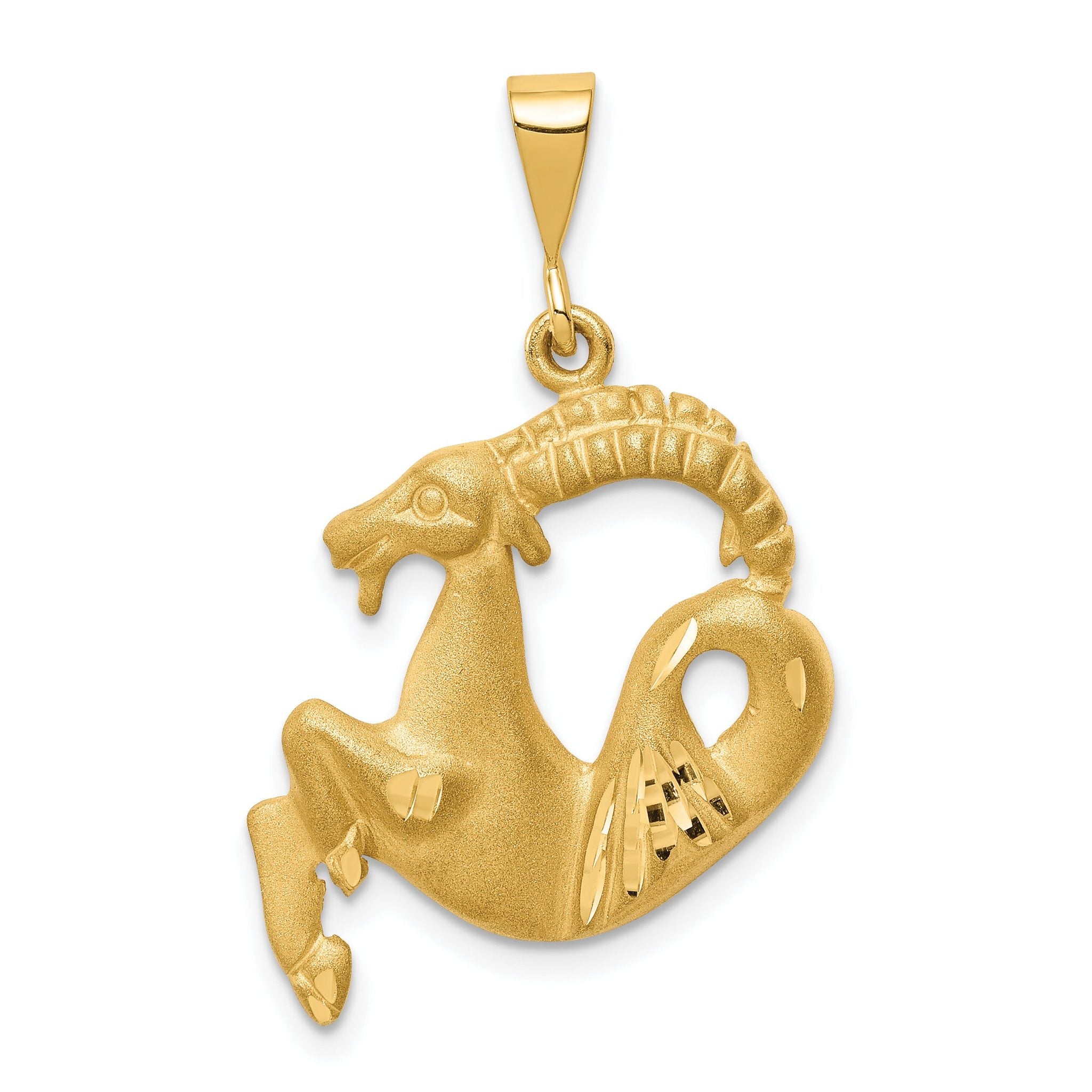 14K Gold Satin Diamond-Cut Capricorn Zodiac Charm  Elegant & Themed Pendant