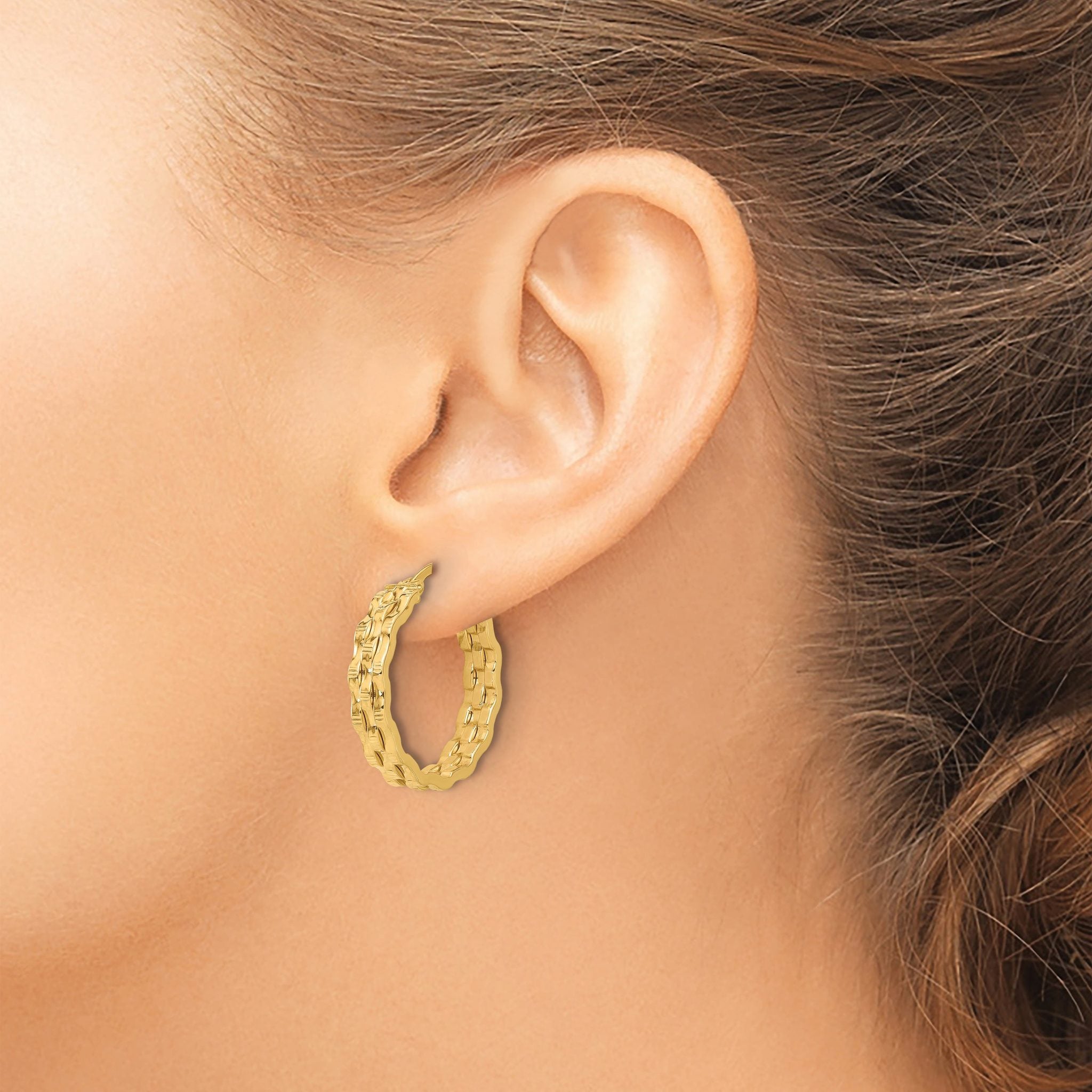 14K Polished and Textured Hoop Earrings