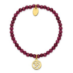 Stainless Steel Polished Yellow IP-plated Ohm 4mm Purple Jade Beaded Stretch Bracelet for Women