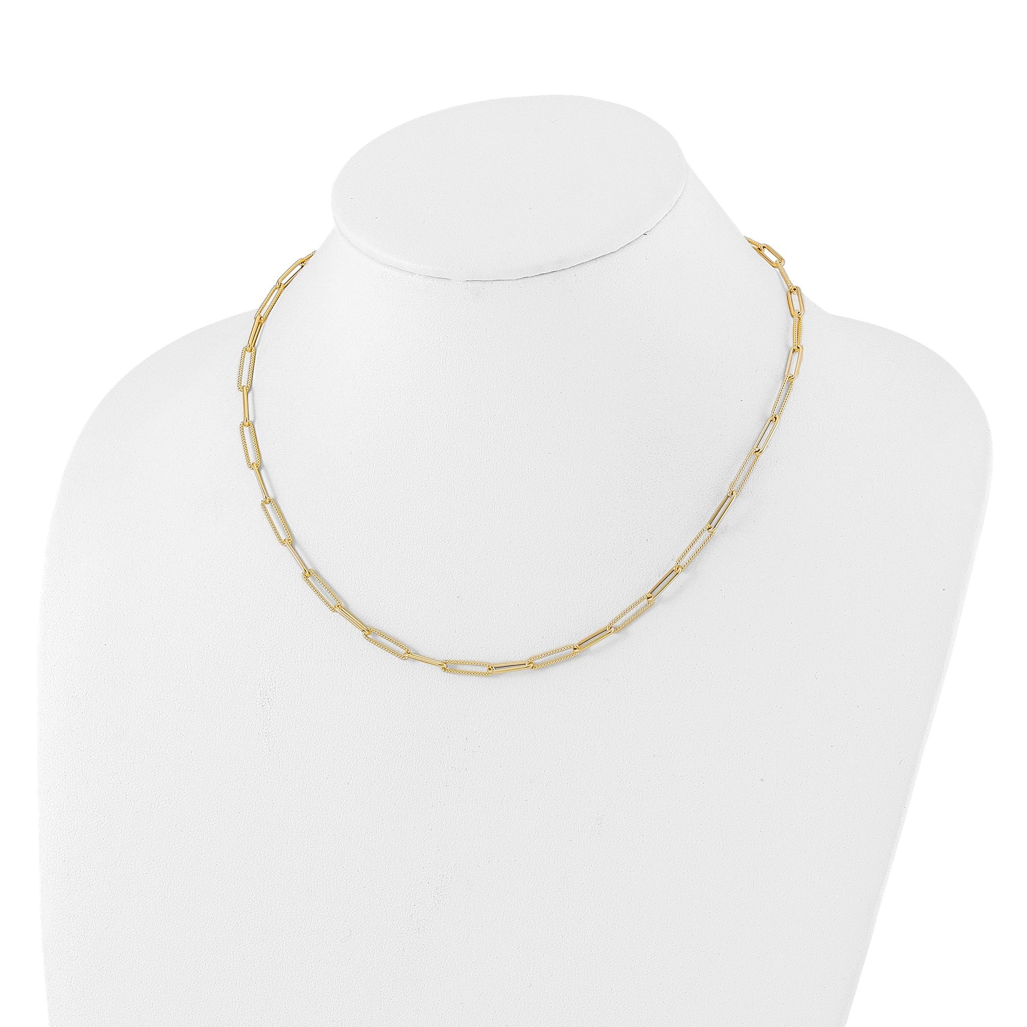 14K Polished and Textured Paperclip Link Necklace Secondary image