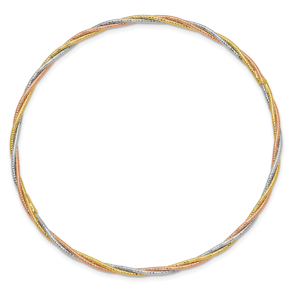 14K Tri-Color Gold Diamond-Cut Slip-On Women's Bangle by Sophia Jewelers