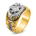 10k Two-tone Men's Polished and Textured with Multi-color Enamel Blue Lodge Master Masonic Ring