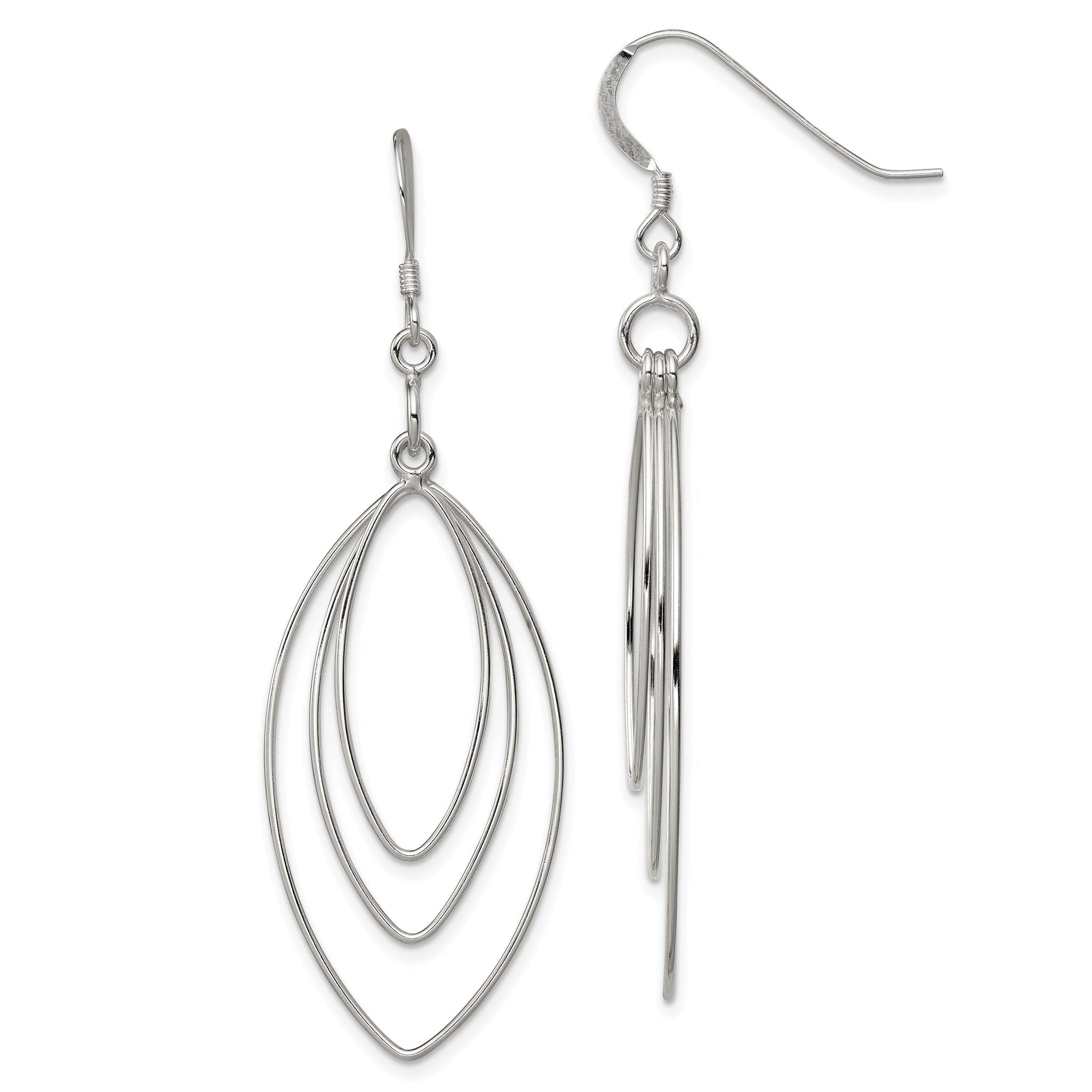 Sterling Silver Polished Fancy Triple Marquise Shape Dangle Earrings Main image