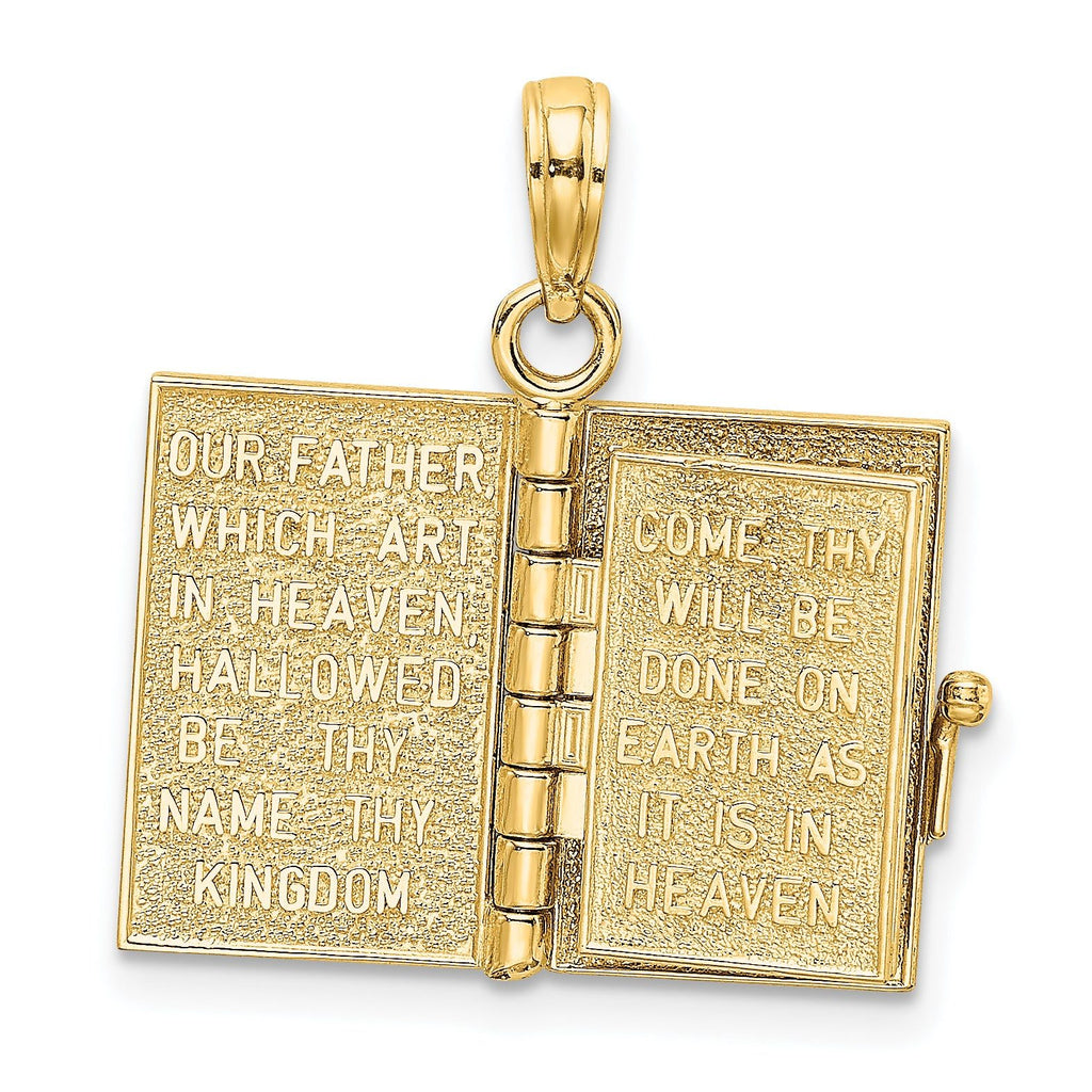 10K Yellow Gold 3-D Moveable Pages Holy Bible w/ Lords Prayer Charm