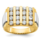 14k Two-tone Men's Polished and Textured 4-Row Ring Mounting, Mounting Only