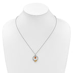 Shey Couture Sterling Silver Rhodium-plated Twisted Circle with 14k Leaf Accent Round Citrine Dangle 18 inch with 2 inch Extension Necklace