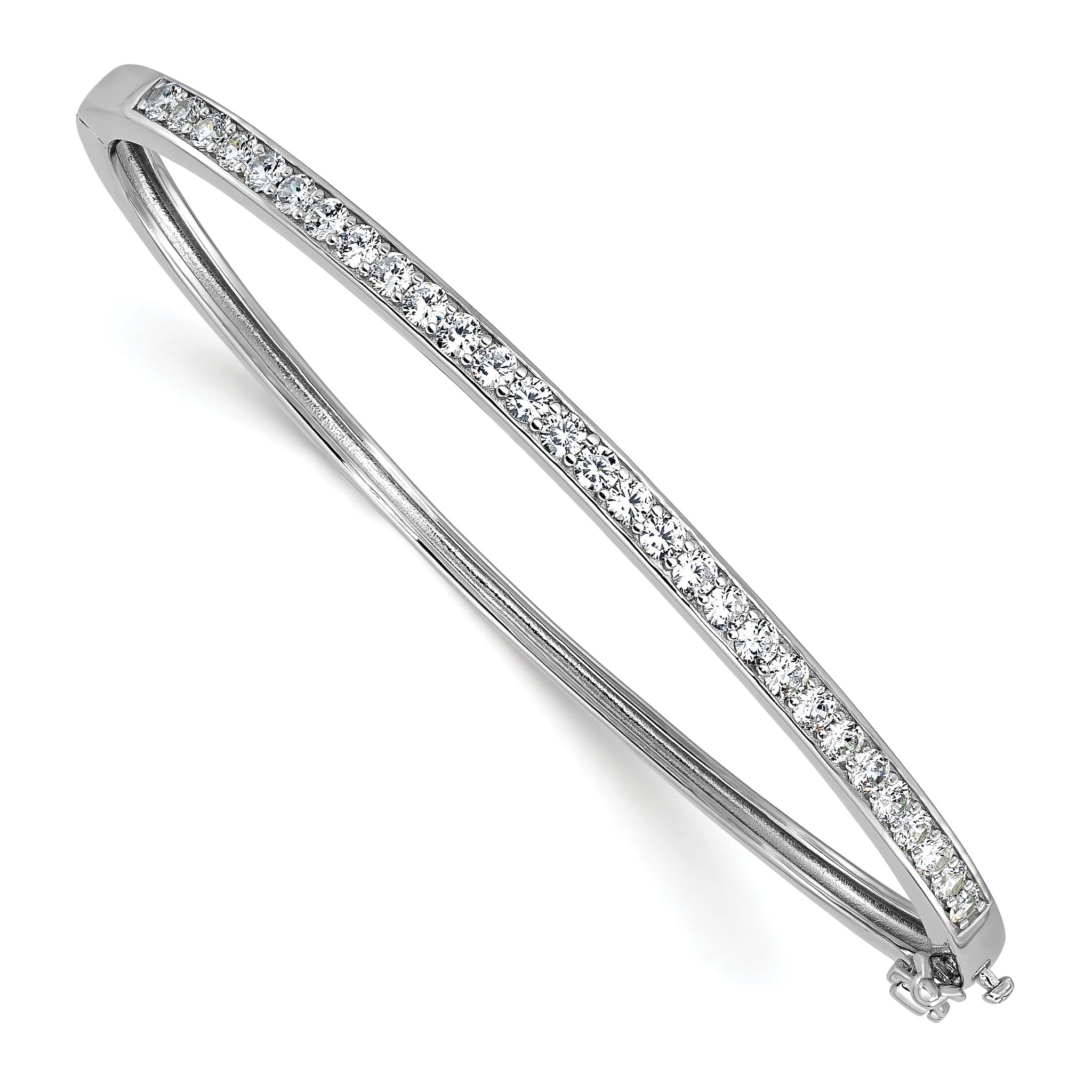 Cheryl M Sterling Silver Rhodium-plated Polished CZ Hinged Bangle Main image