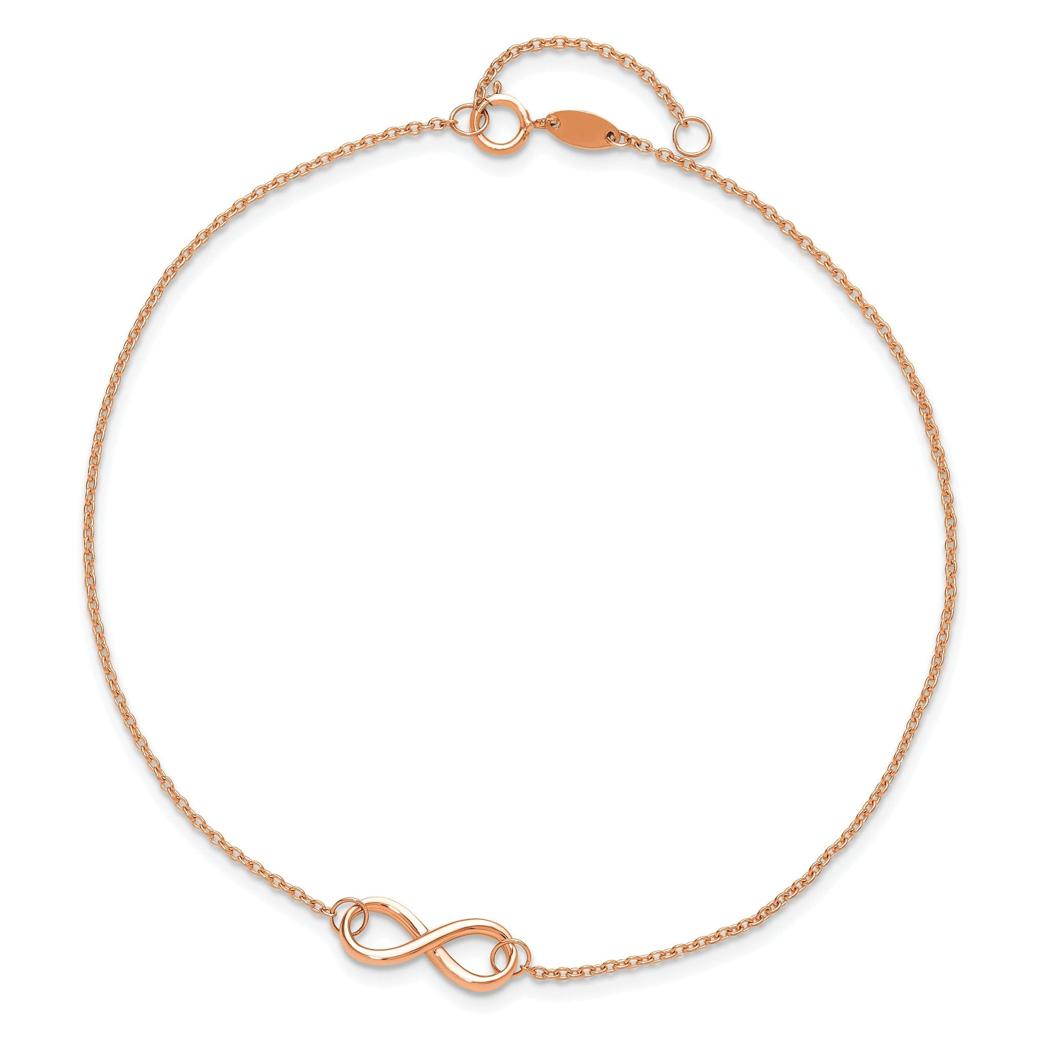 14K Rose Gold Polished Infinity 9 inch Plus 1 inch Extender - Total 10 inch Anklet