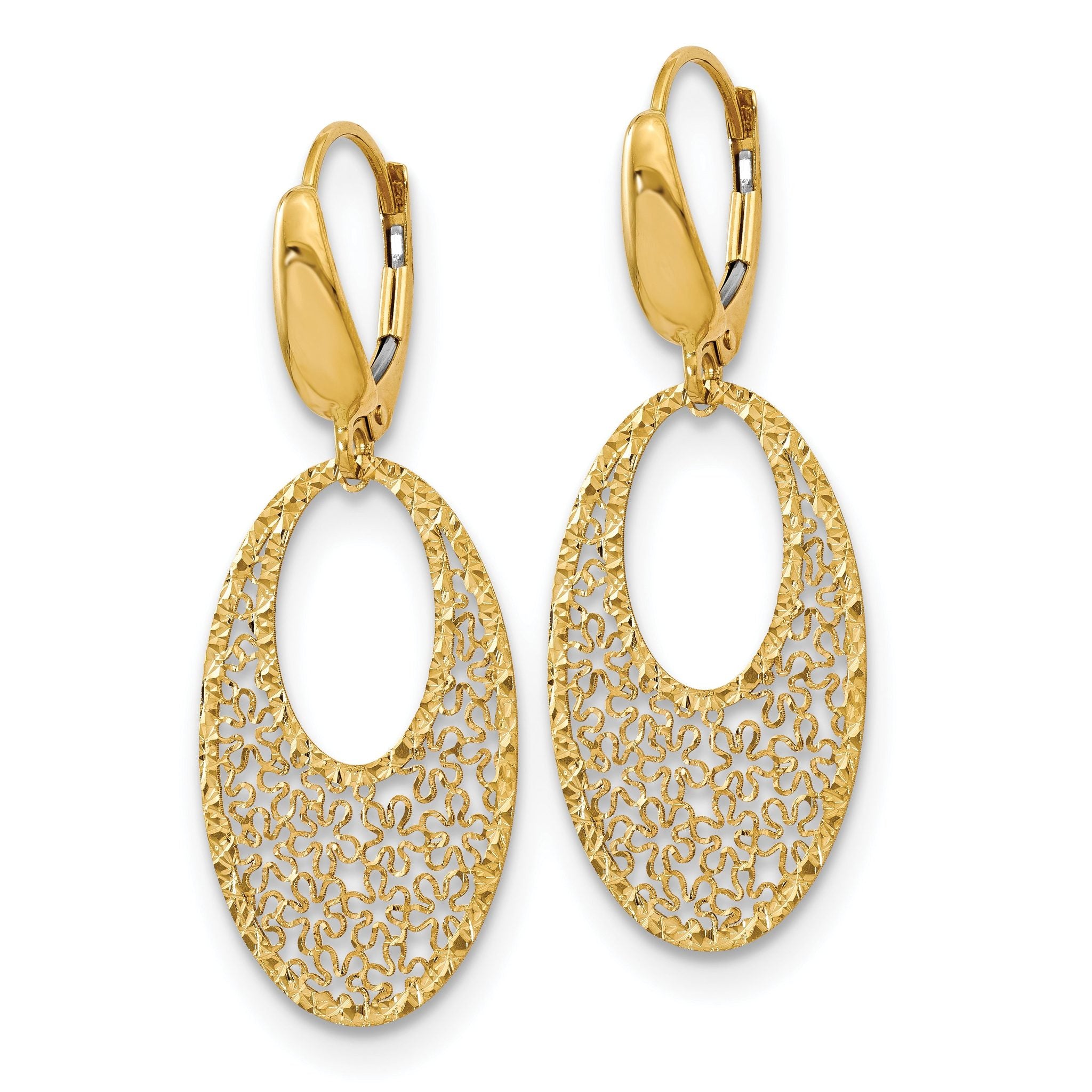 14K Polished and Textured Floral Leverback Earrings Secondary image
