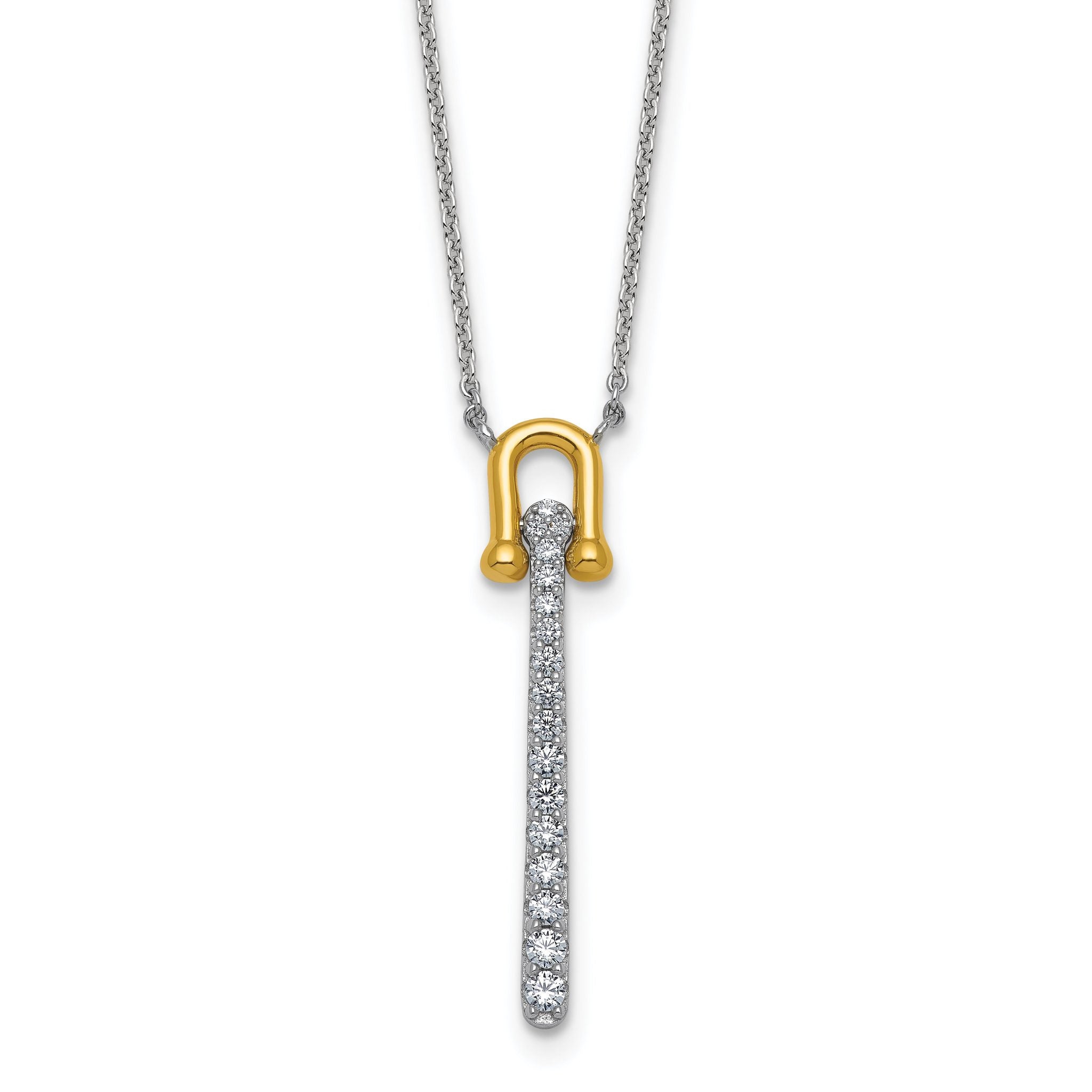 Sterling Silver Gold-tone CZ Polished 16 inch with 1.25 inch Extension Necklace Main image