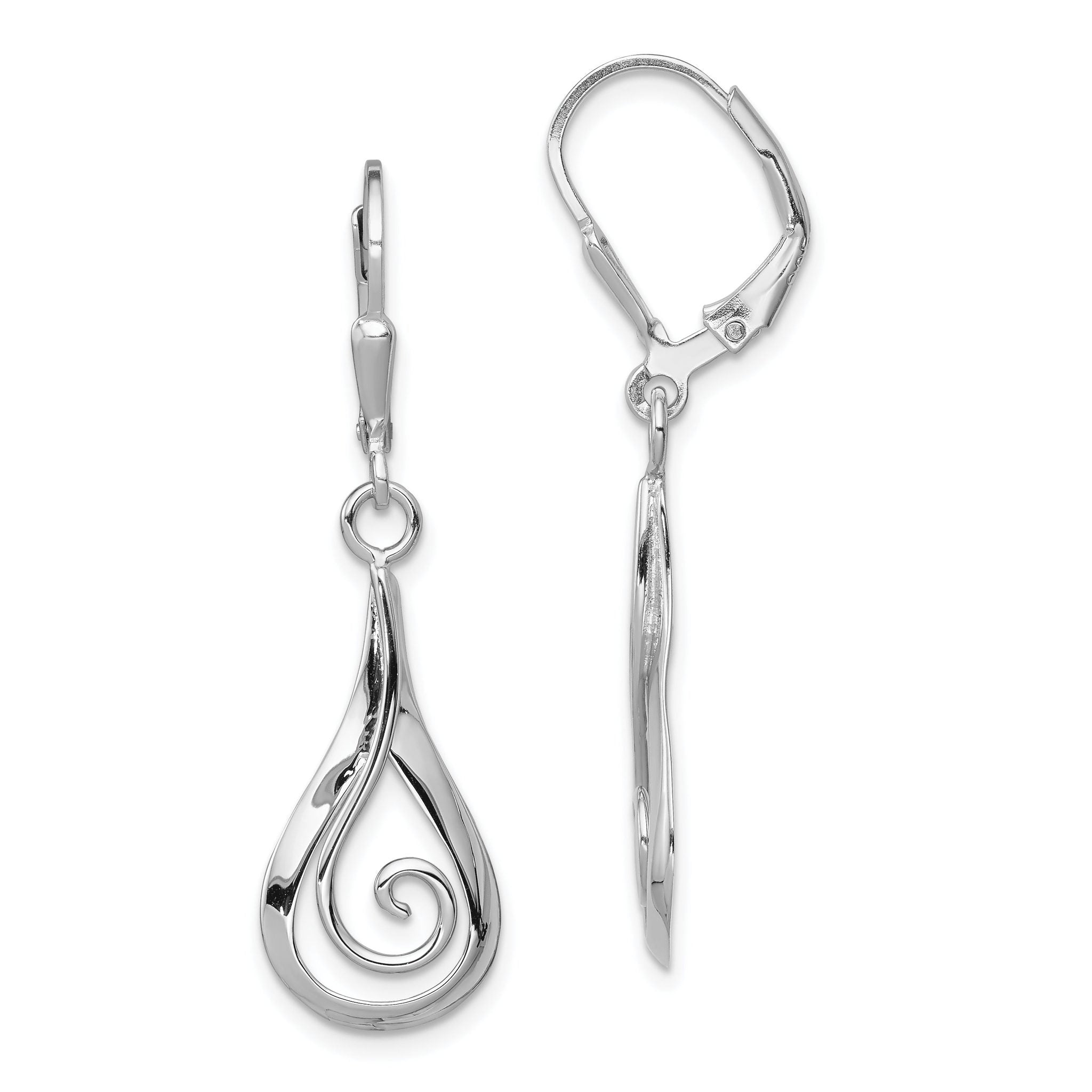 Sterling Silver Rhodium-Plated Polished Teardrop Dangle Earrings 39mm Leverback Main image