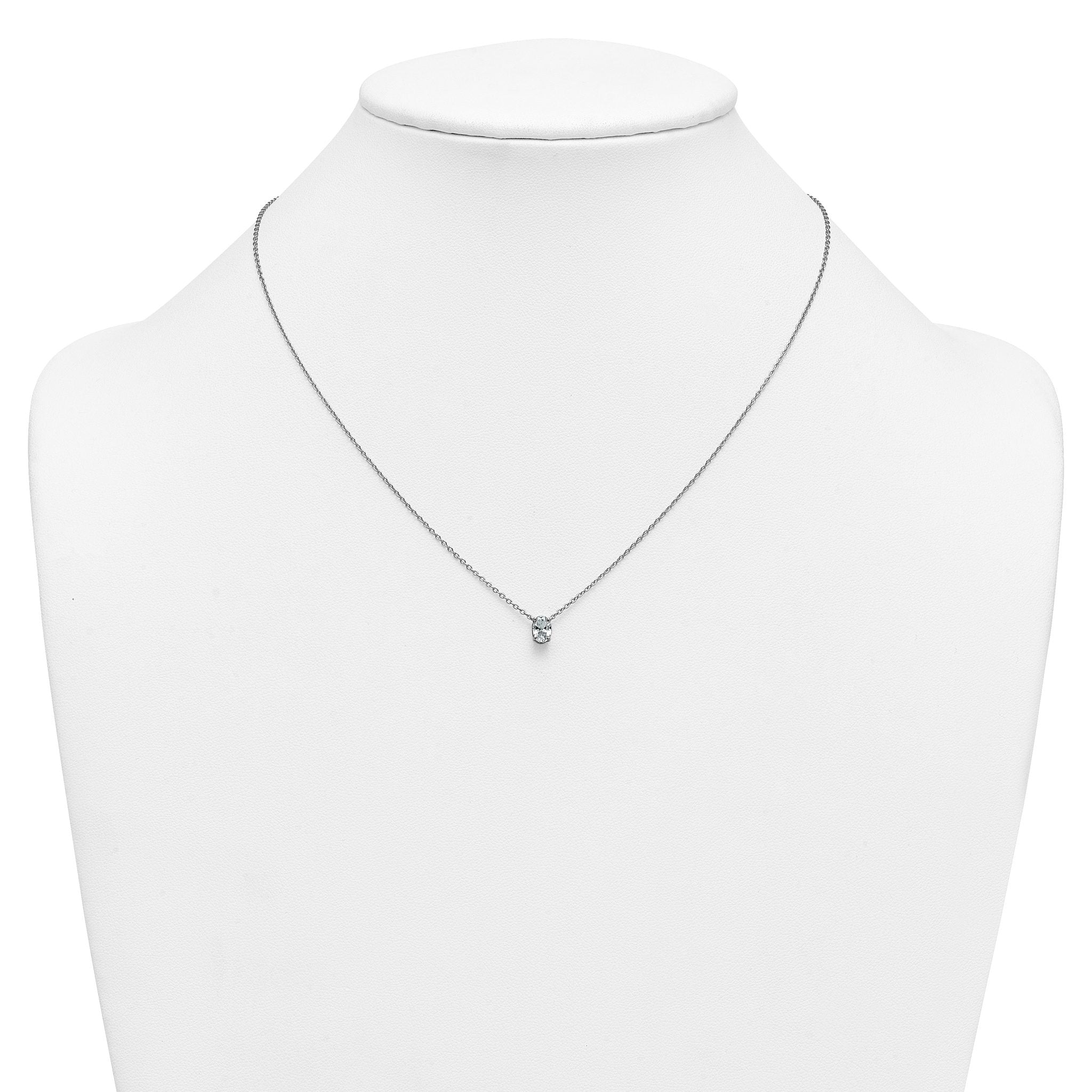 14k White Gold 1/2 carat Lab Grown Diamond VS+ F+ Oval Complete Bezel Set Chain Slide Pendant
