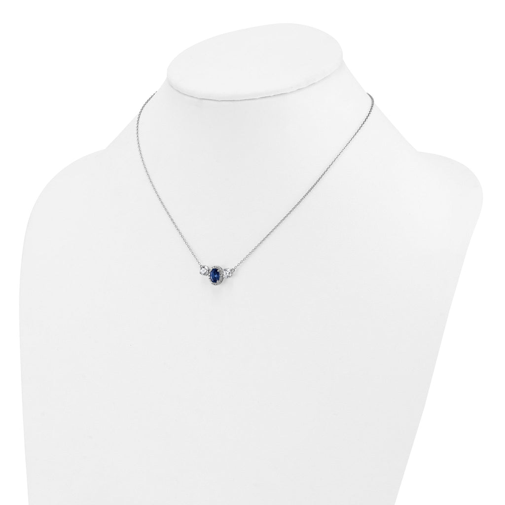14k White Gold 1 1/8 carat Lab Grown Diamond VS/SI+ G+ and Created Sapphire Complete Three Stone 16 inch Necklace