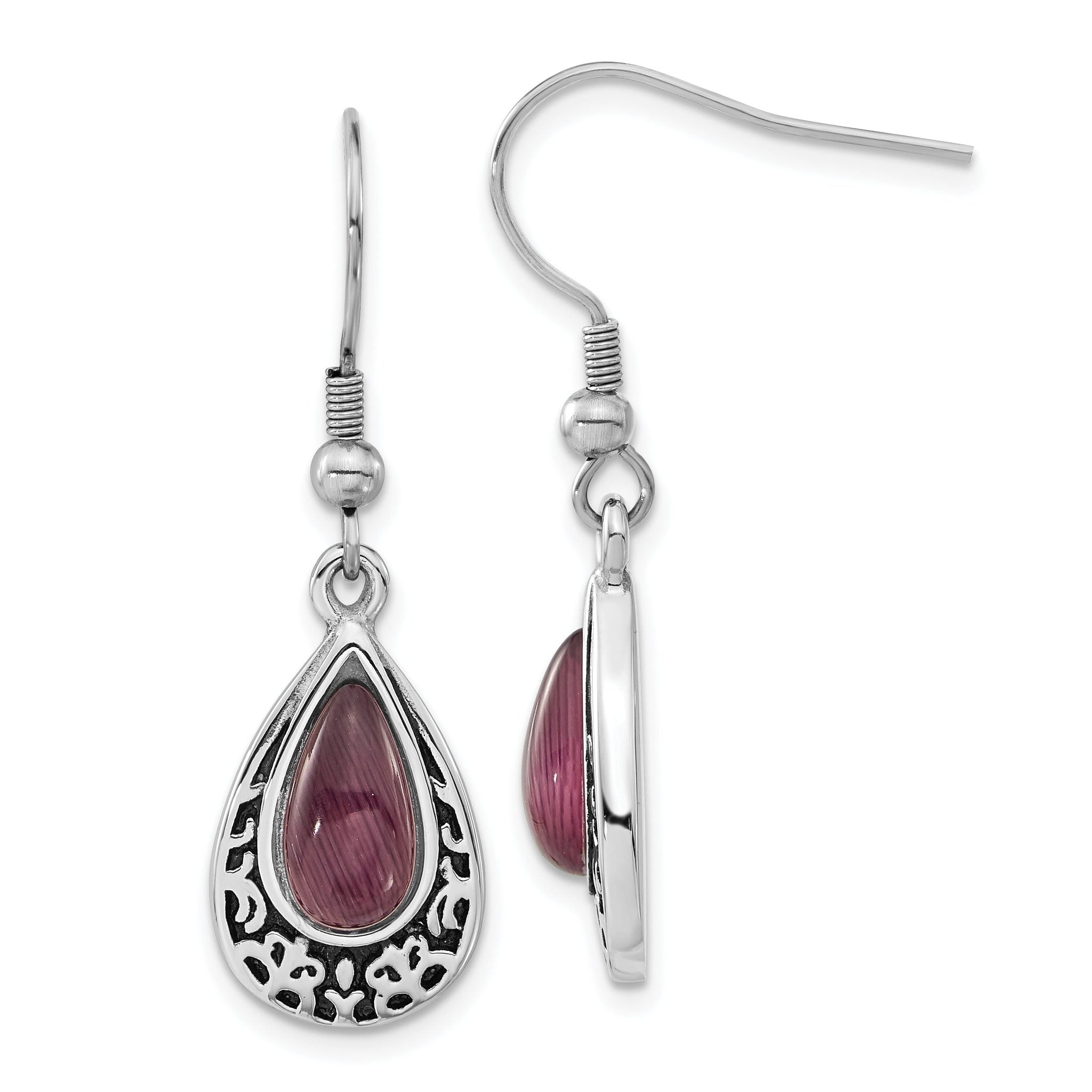 Stainless Steel Polished & Antiqued Teardrop Drop Dangle Earrings for Women