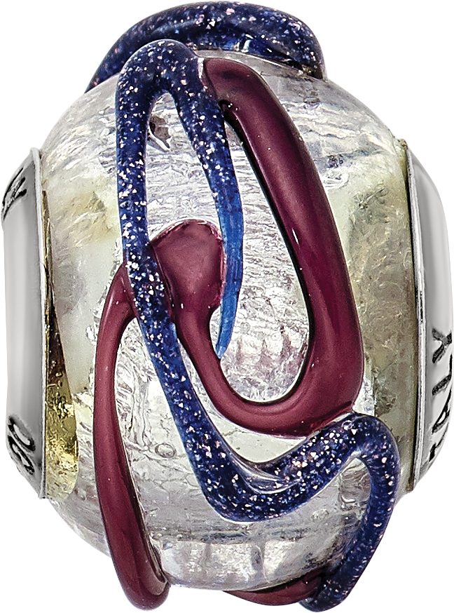 Sterling Silver 925 Italian Glass Bead with Purple Textured Finish