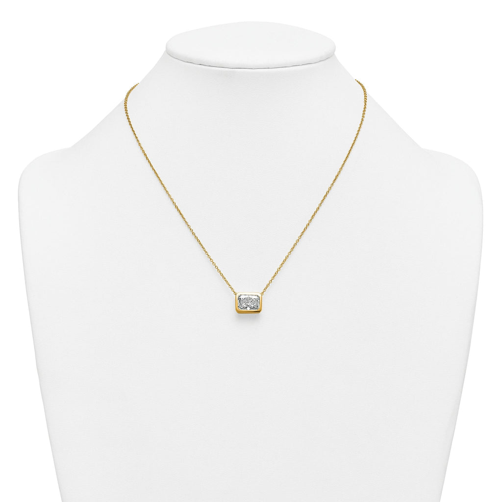 14k 4 carat Certified Lab Grown Diamond VS+ F+ Radiant Complete 18 inch Bezel Set Solitaire Necklace