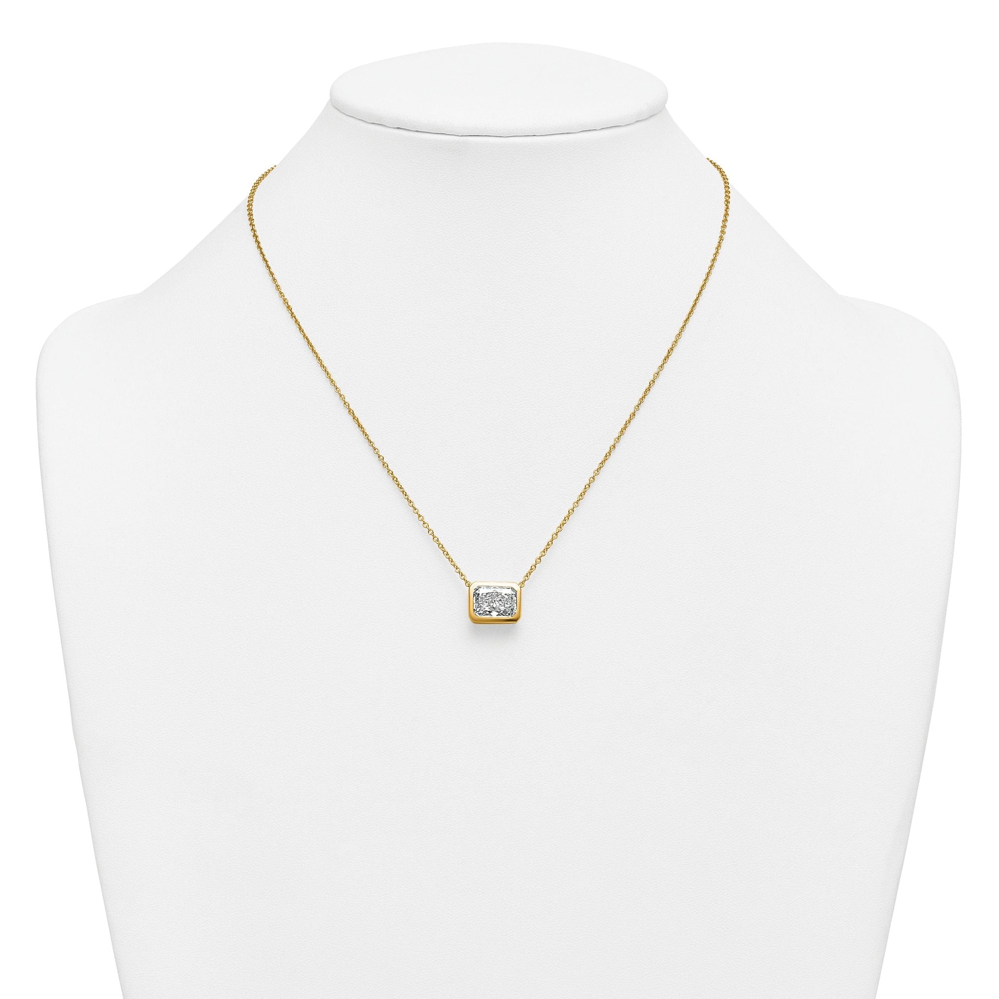 14k 4 carat Certified Lab Grown Diamond VS+ F+ Radiant Complete 18 inch Bezel Set Solitaire Necklace