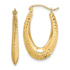 10K Gold Textured Hollow Oval Hoop Earrings for Women Polished Finish