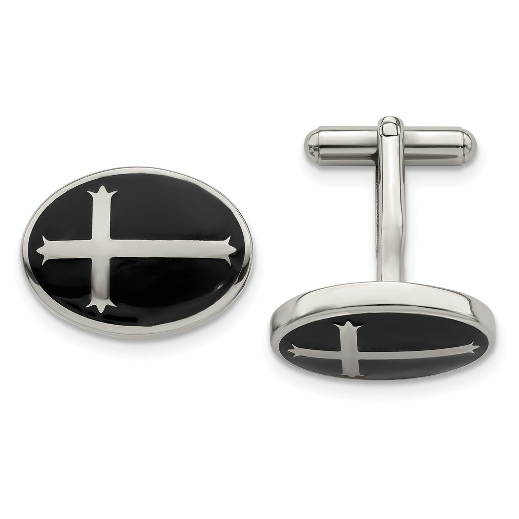 Stainless Steel Polished Enamel Cross Circle Cuff Links