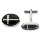 Stainless Steel Polished Enamel Cross Circle Cuff Links