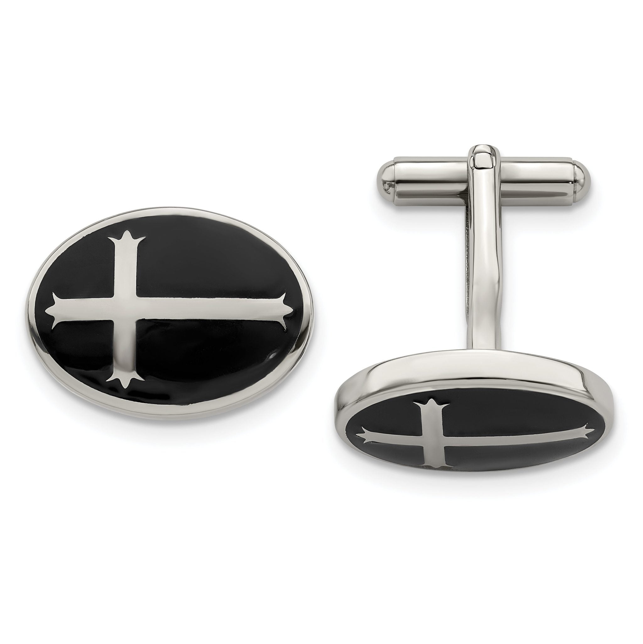 Stainless Steel Polished Enamel Cross Circle Cuff Links