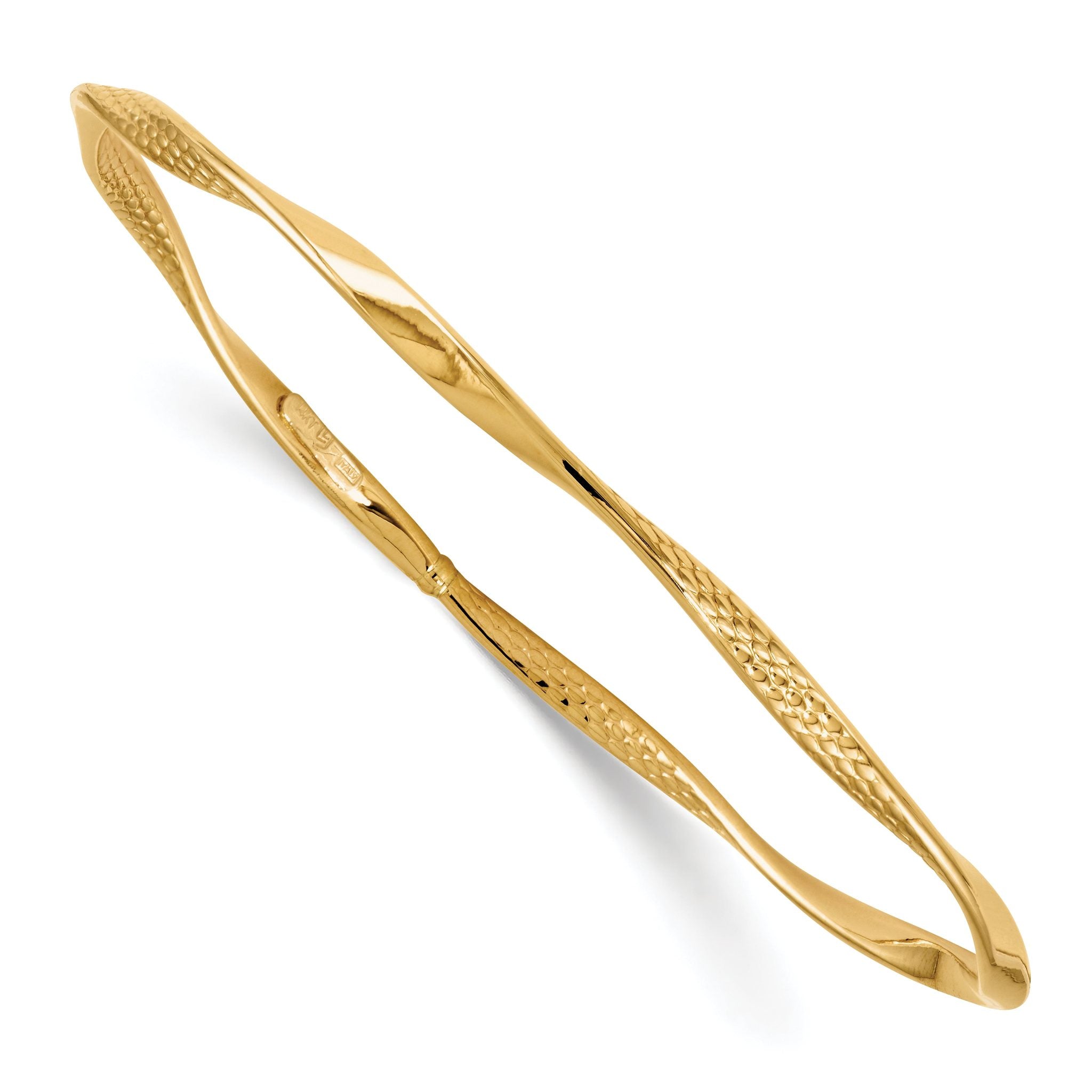 14K Gold Polished Textured Bangle with Lifetime Guarantee Main image