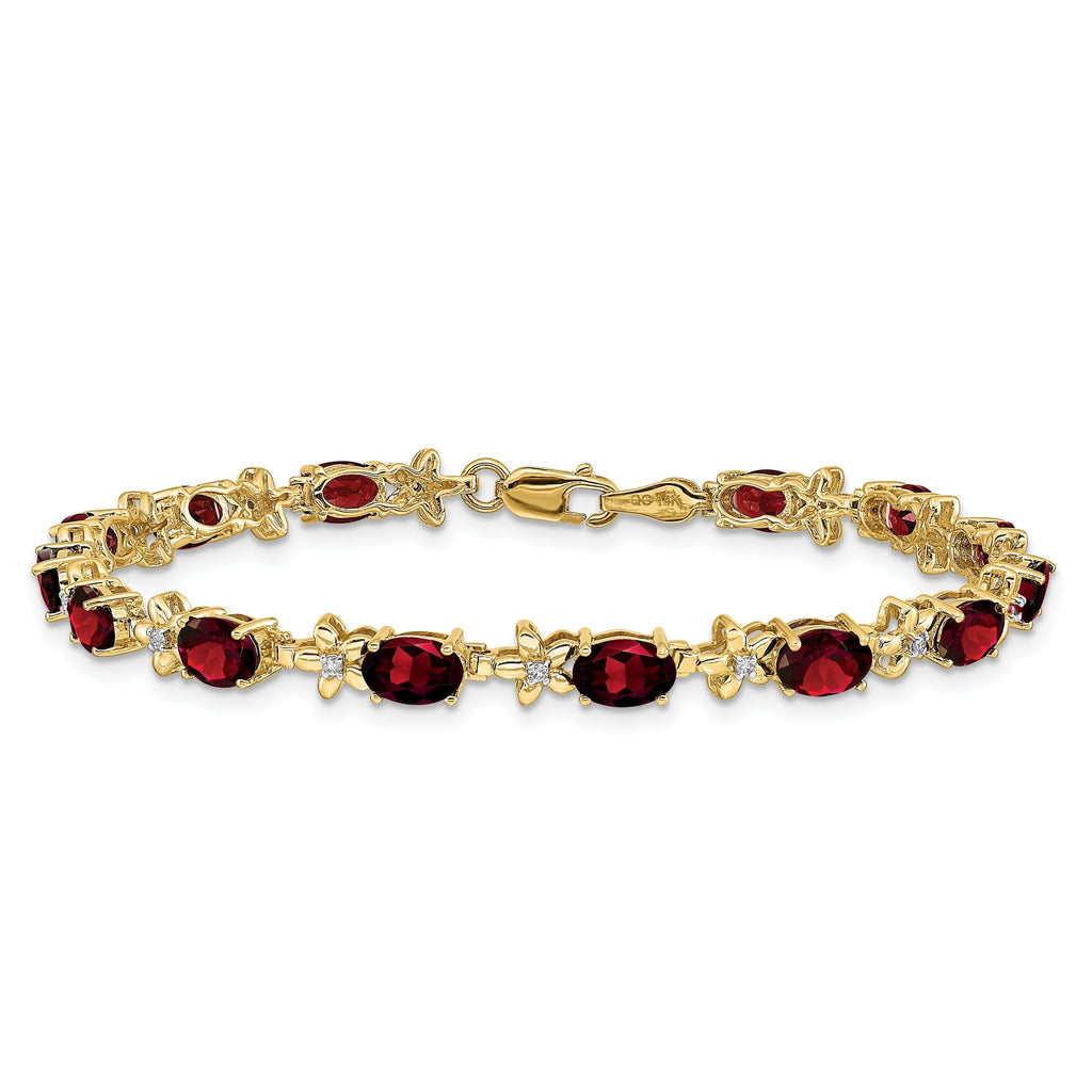 14k Floral Diamond and Garnet Bracelet