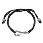 Fishing Hook Adjustable Bracelet in Stainless Steel & Black Nylon