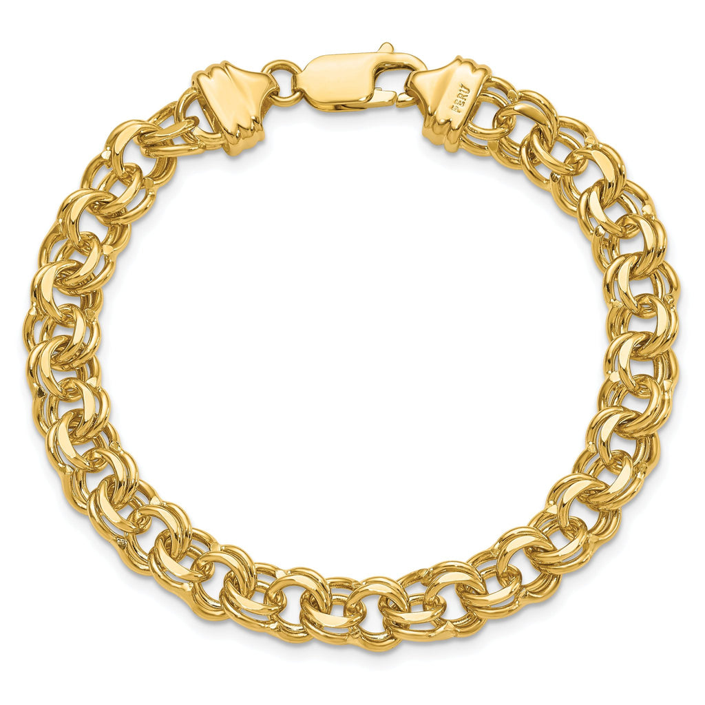 14k 7.5mm Diamond-cut Solid Heavy Double Link 7 inch Charm Bracelet