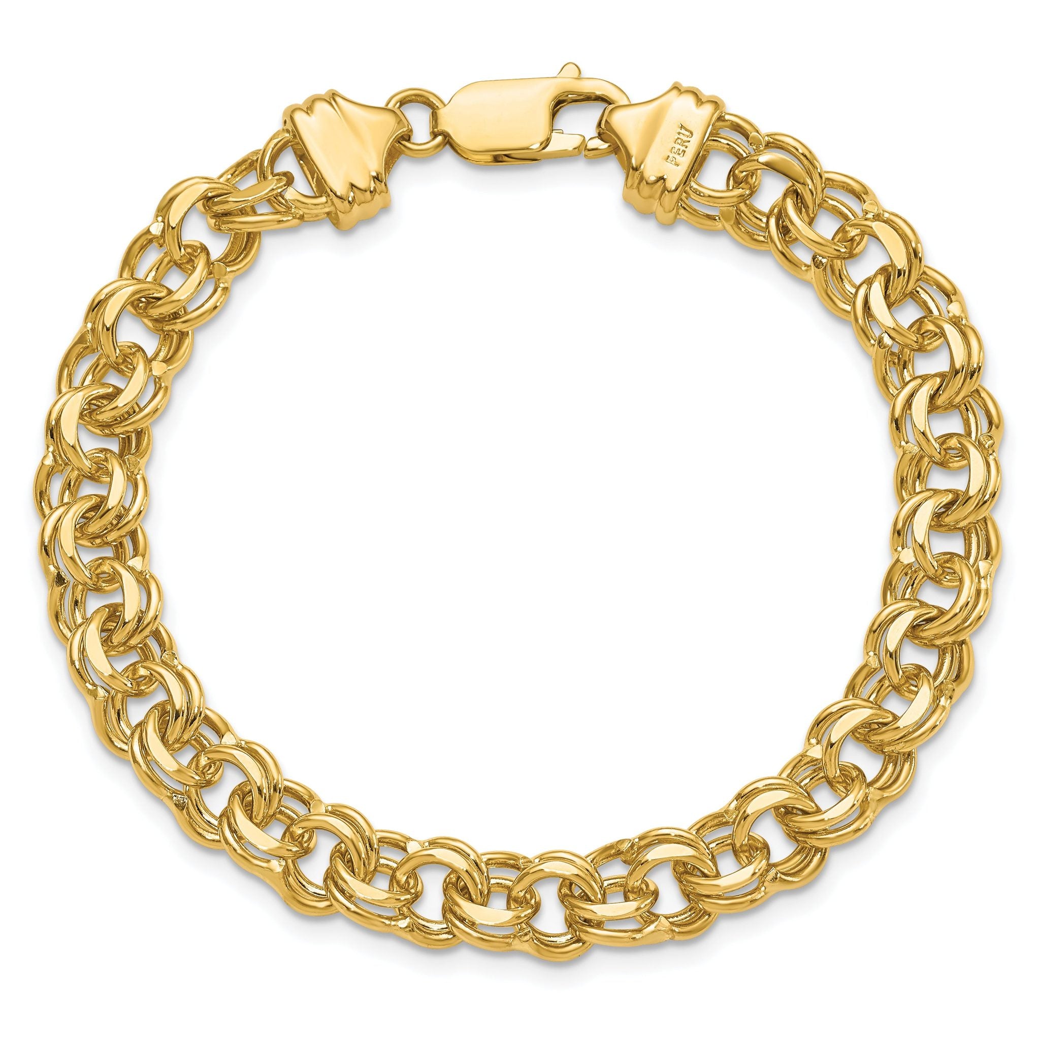 14k 7.5mm Diamond-cut Solid Heavy Double Link 7 inch Charm Bracelet