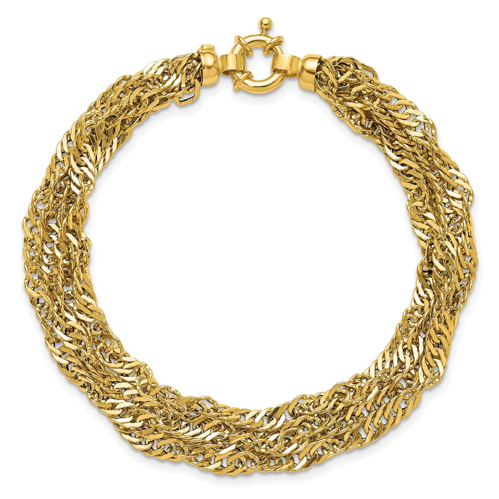 14K Polished/Diamond-cut Multi-strand Singapore Bracelet