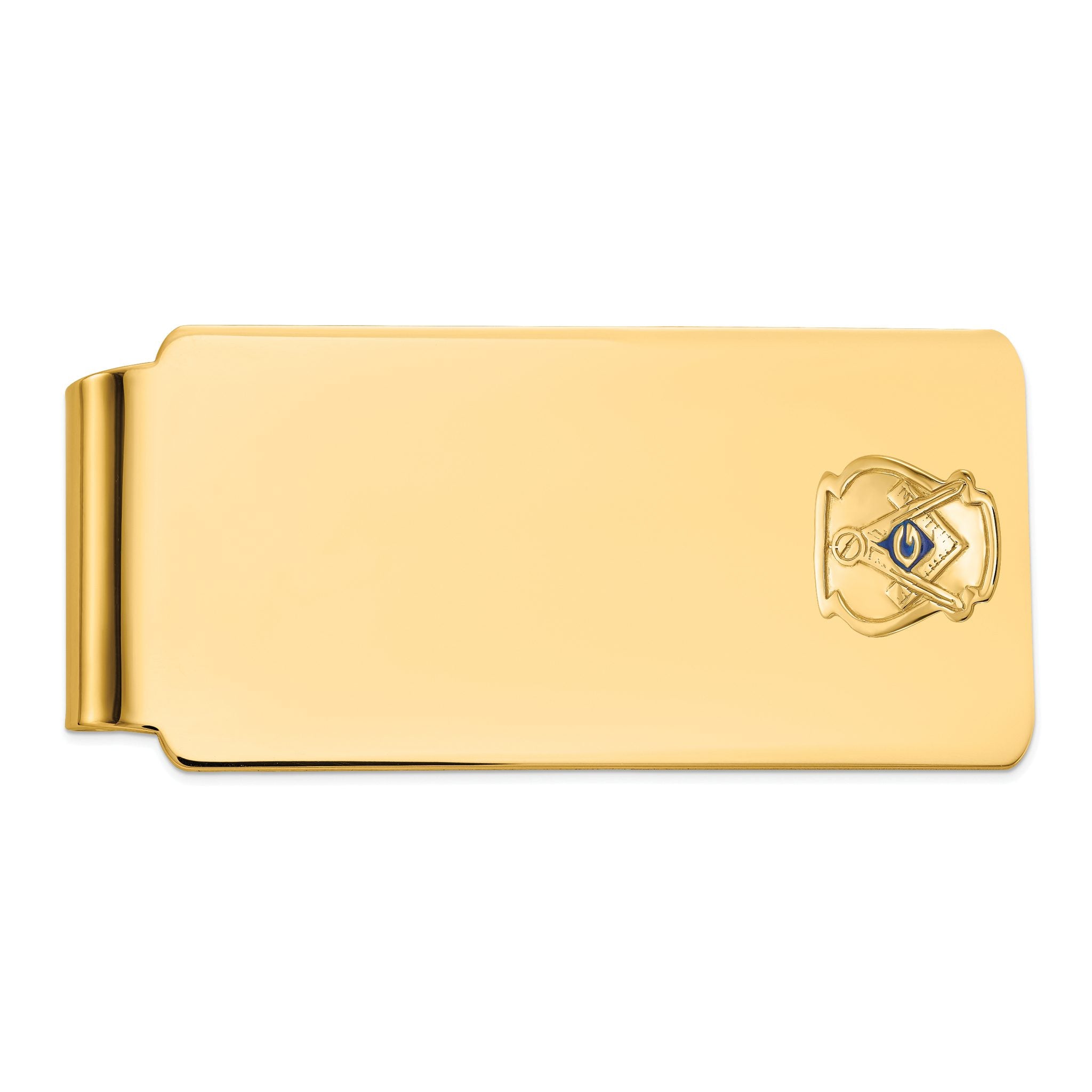 14k Men's Polished and Textured with Blue Enamel Masonic Large Money Clip Main image
