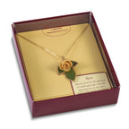 Lacquer Dipped White Real Rose on 24K Gold-trim Lacquer Dipped Leaf 20 inch Gold-tone Necklace
