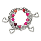 Stainless Steel Polished with Pink Agate and Hearts Bracelet for Women