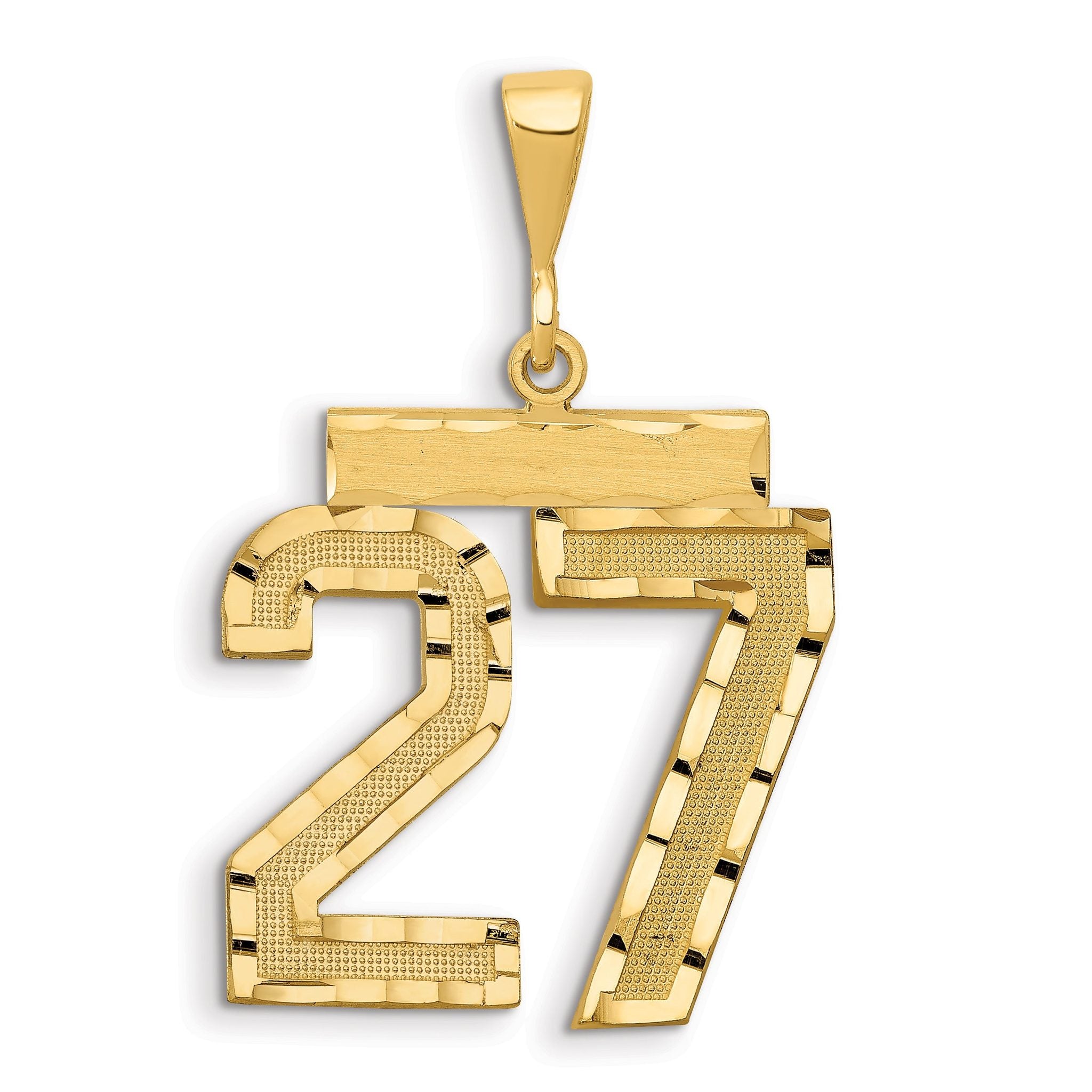 14K Gold Large Diamond-Cut Number 27 Charm with Brushed Finish