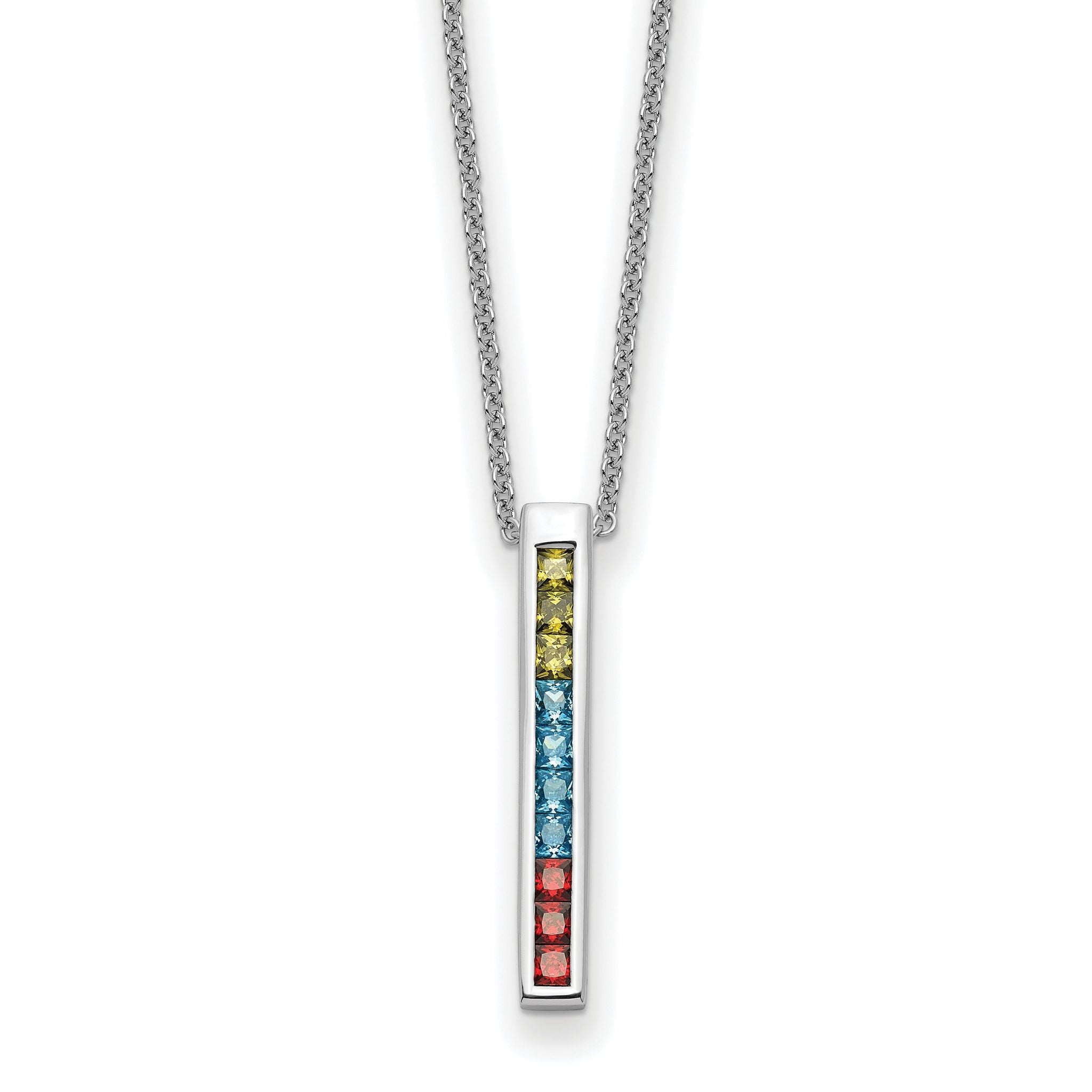 Sentimental Expressions Sterling Silver Rhodium-Rhodium-Plated Multi-Color CZ Color Me Happy 18in Necklace Main image
