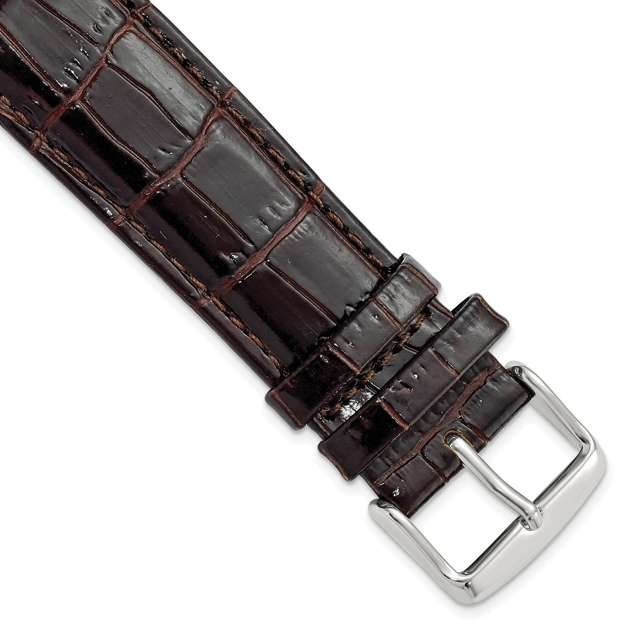 Crocodile-Grain Chronograph Watch Band in Dark Brown Leather, 24mm Main image