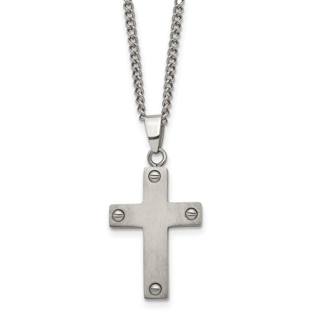 Sophia Jewelers Men's Titanium Brushed Cross Necklace Gift Ready