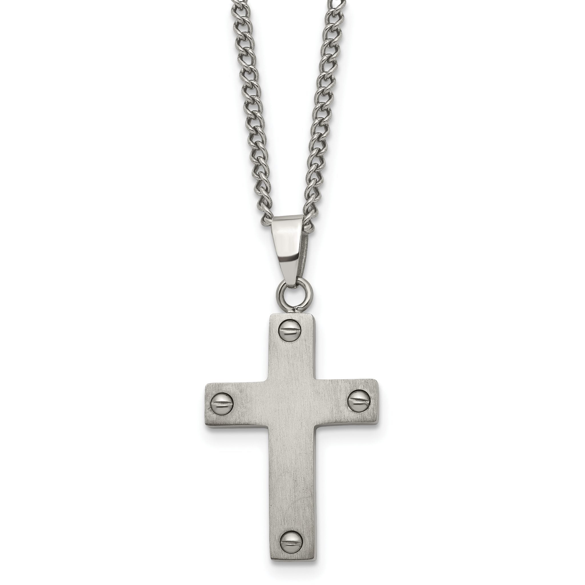 Sophia Jewelers Men's Titanium Brushed Cross Necklace Gift Ready