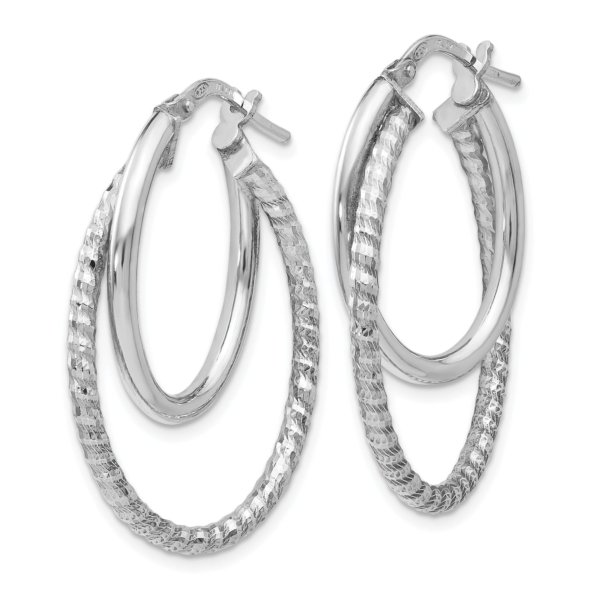 Sophia Jewelers: Polished Diamond-Cut Sterling Silver Oval Hoop Earrings Secondary image