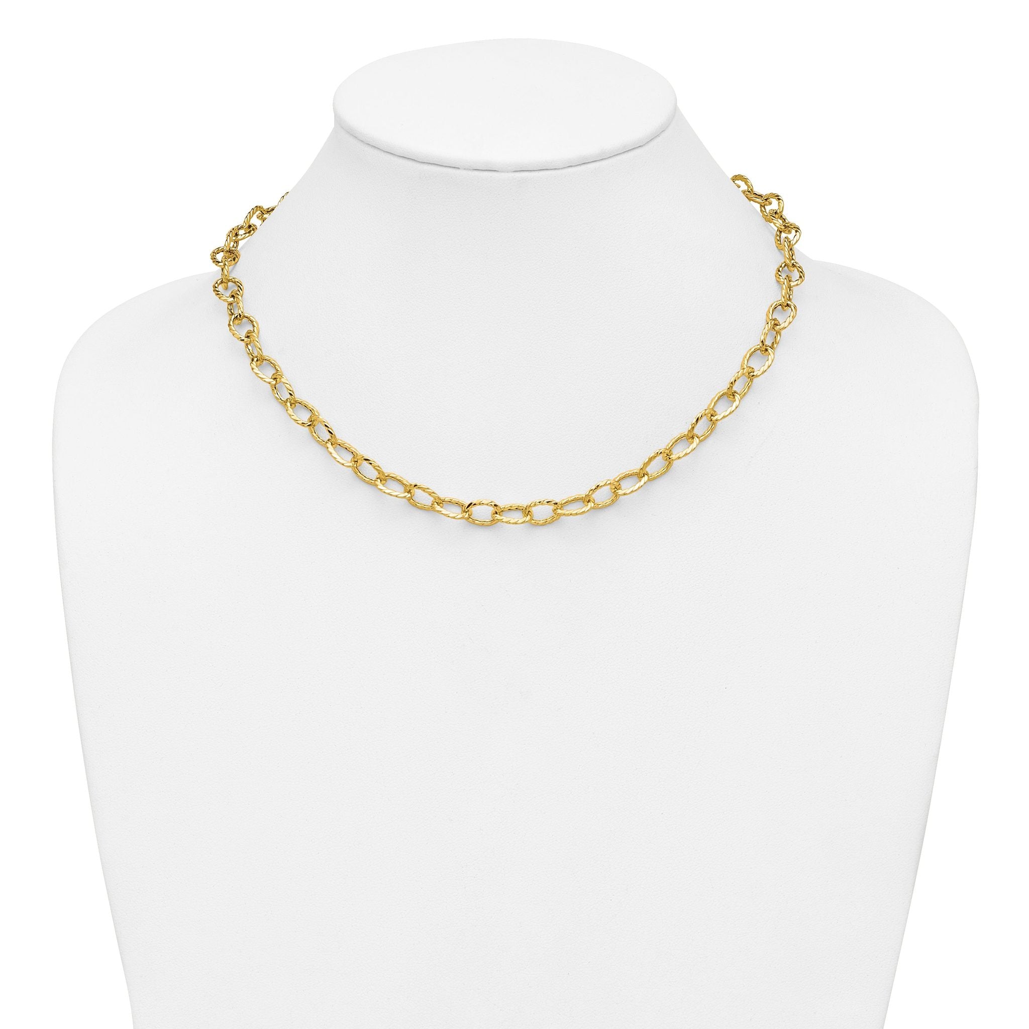14K Polished and Twisted Fancy Link Necklace