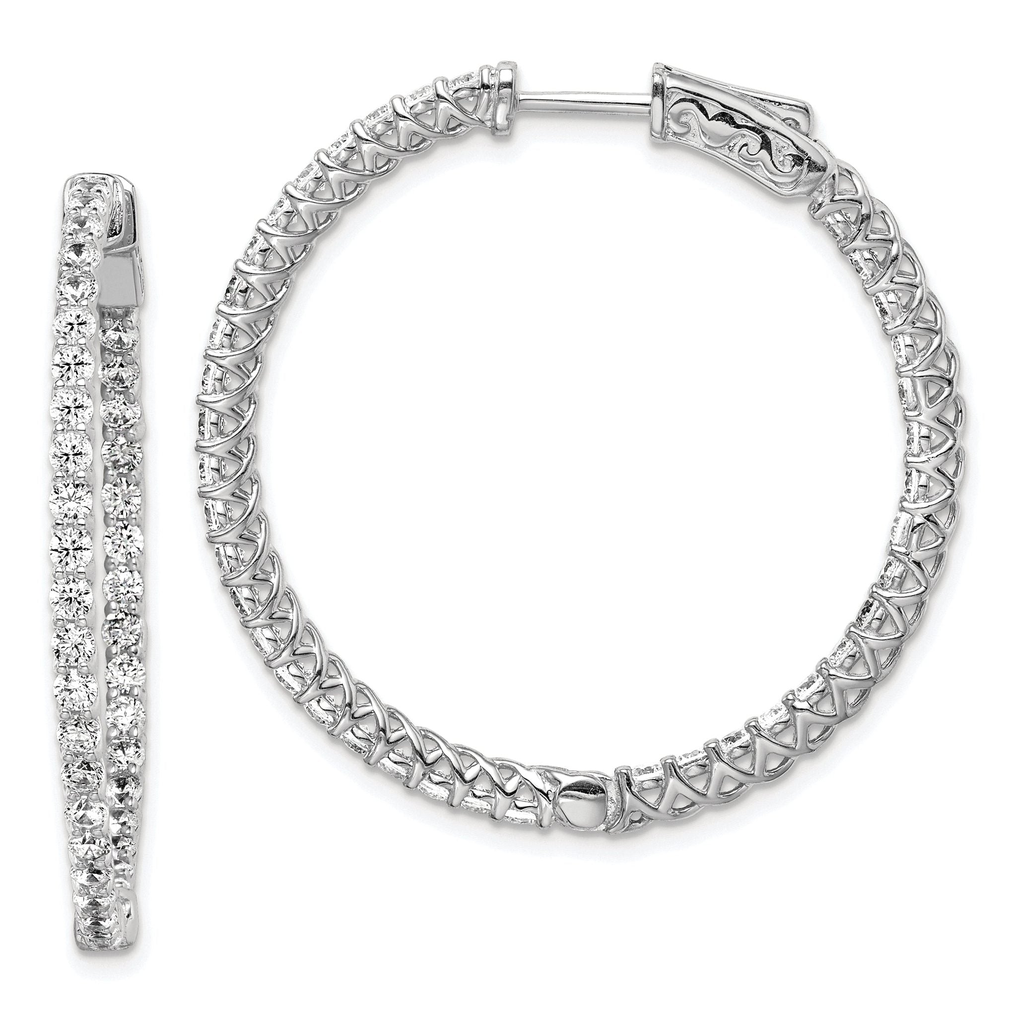 Sterling Shimmer Sterling Silver Rhodium-plated 78 Stone 2mm CZ In and Out Round Hinged Hoop Earrings Main image