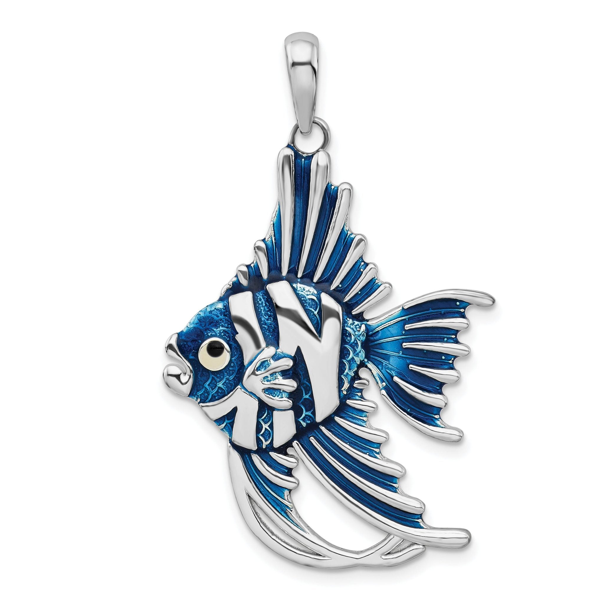 De-Ani Sterling Silver Rhodium-Plated Polished Enameled Angel Fish Pendant Main image