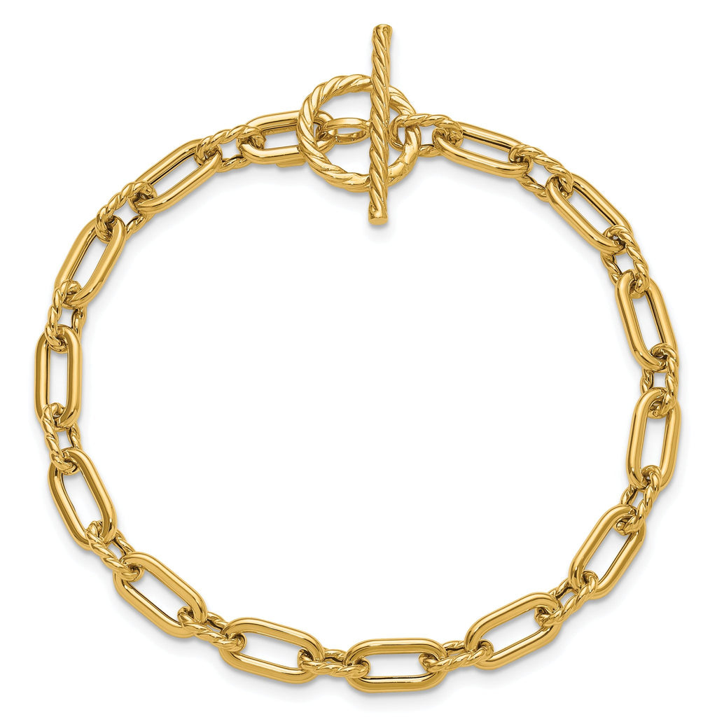 14K Polished and Twisted Fancy Toggle Bracelet