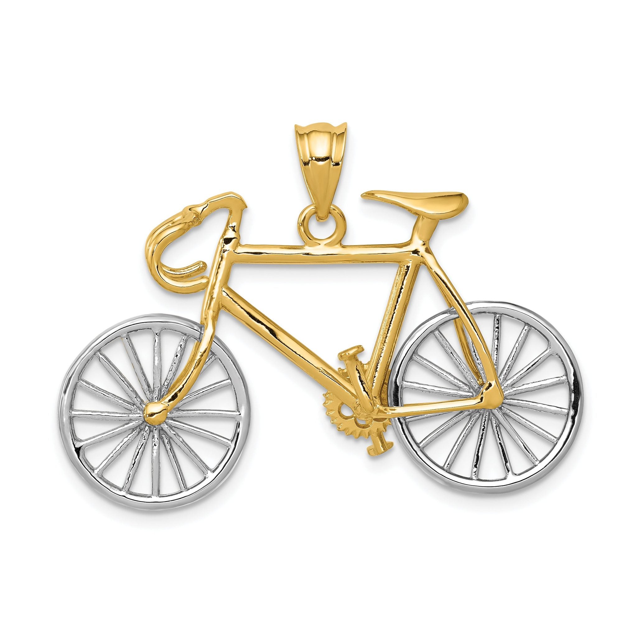 14K Two-Tone 3D Bicycle Pendant with Polished Moveable Design for Men
