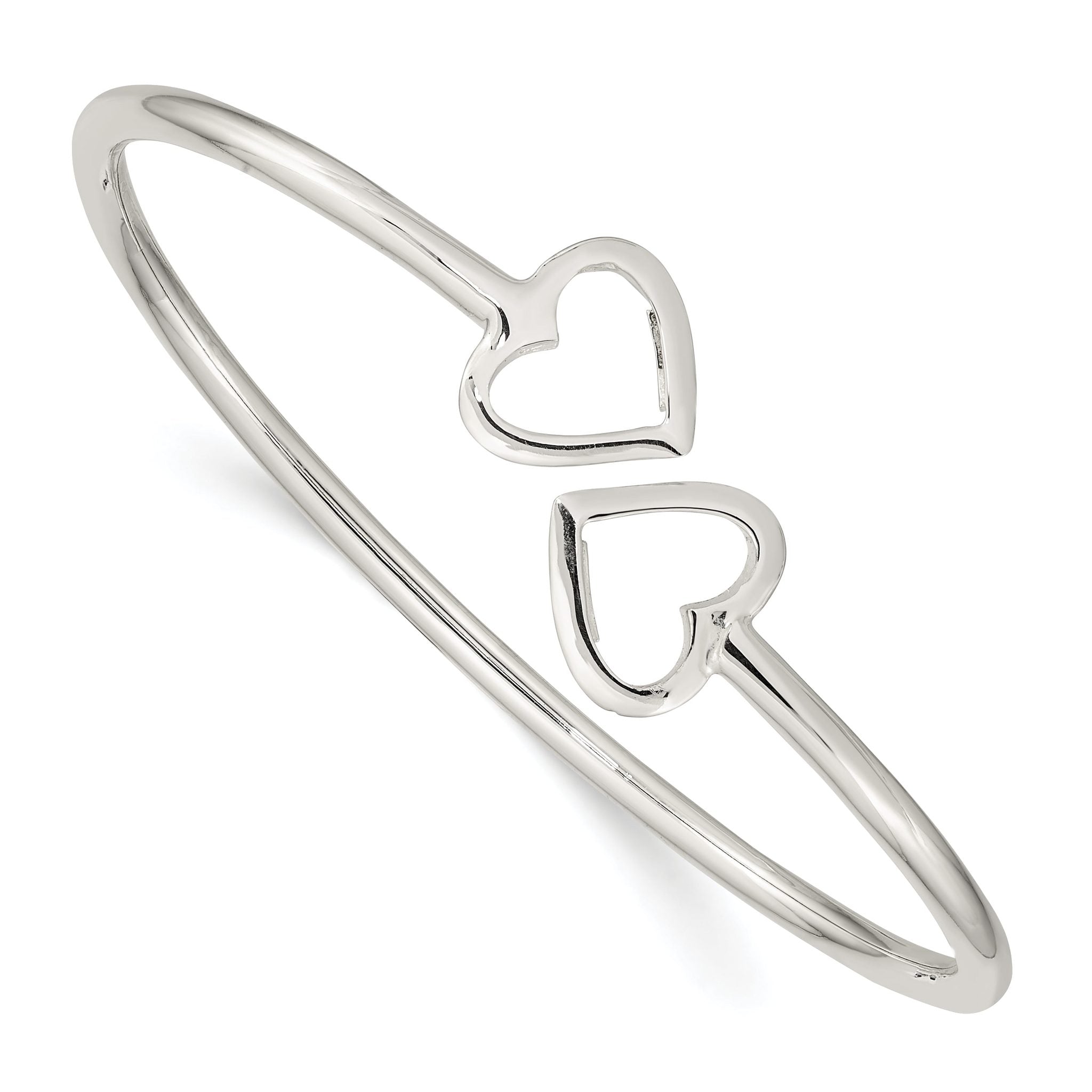 Sterling Silver 925 Women's Heart Cuff Bracelet with Polished Finish Main image