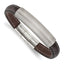 Stainless Steel Brushed Dark Brown Leather ID Bracelet with . Extension for Men