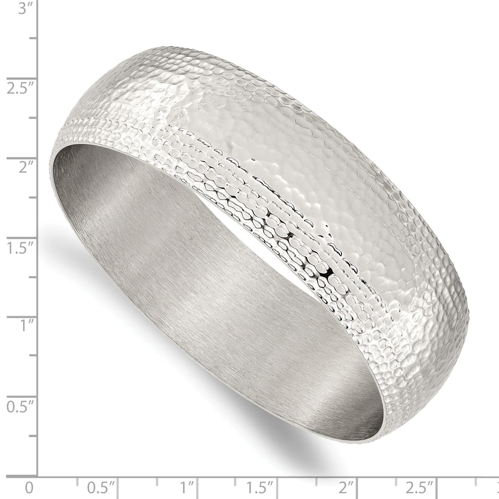 Stainless Steel Brushed and Polished Hammered Bangle Bracelet for Women
