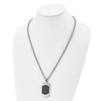 Brushed Dog Tag Necklace in Stainless Steel with Black Leather Inlay
